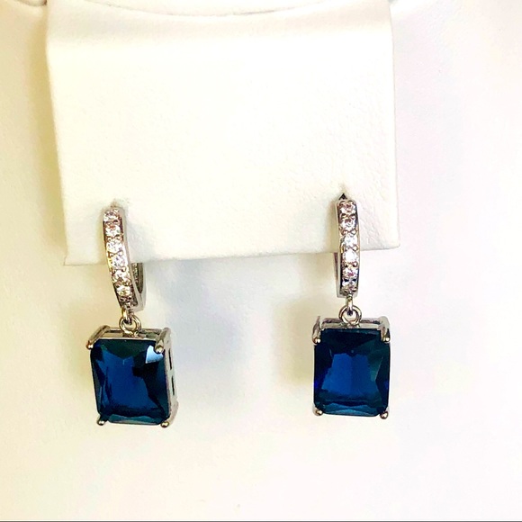 Blue Sapphire Cubic Zirconia Silver Dangle Earrings - Picture 4 of 6